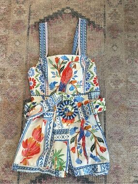 FARM Rio Multicolor Tropical Print Linen Romper